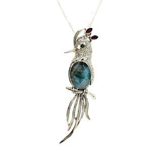 Nicky Butler Bird of Paradise Designer Brooch Pendant Necklace 925 Sterling